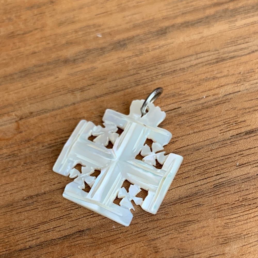 Elegant White Mother of Pearl Jerusalem Cross Pendant - Picture 3 of 6